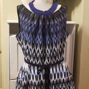 Blue, Black and White Pocketed Shift Dress